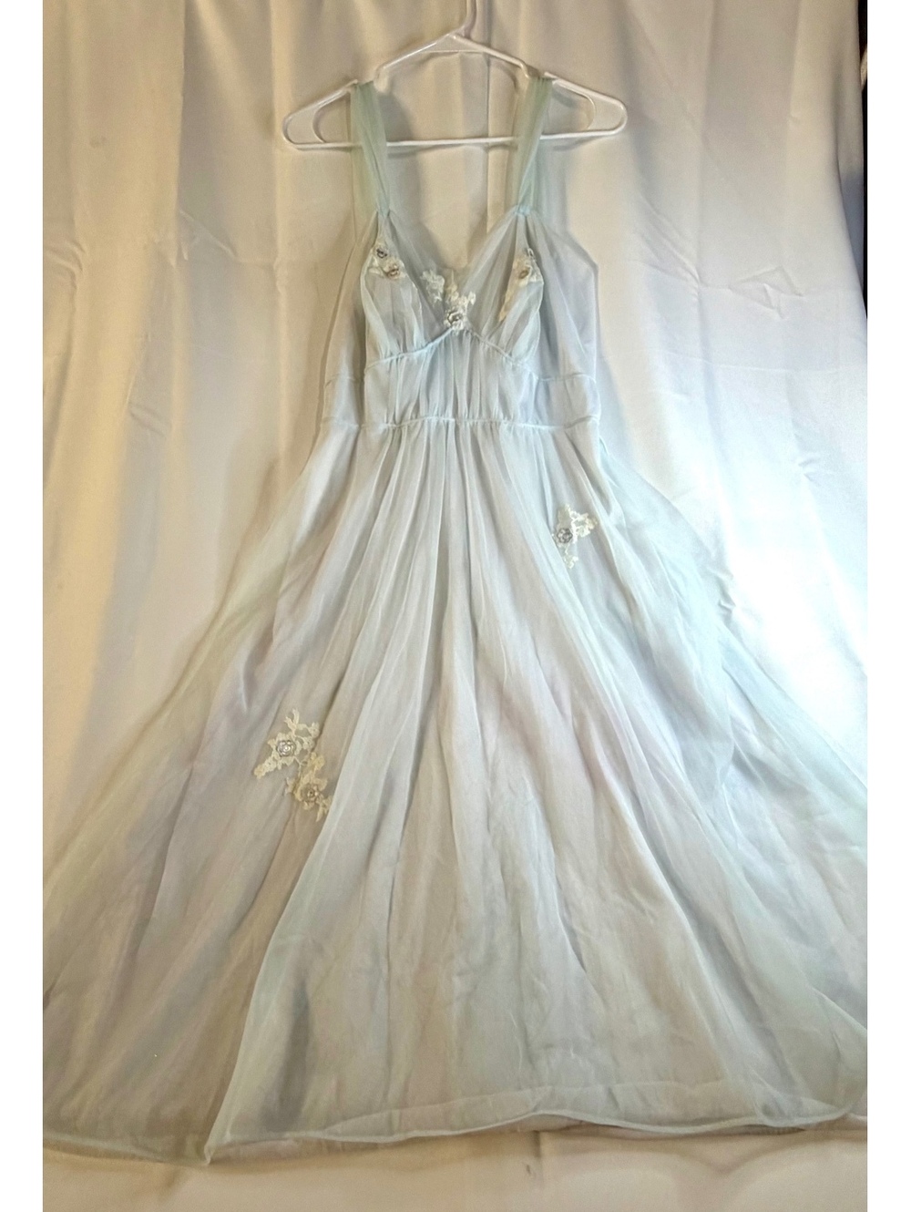 Light blue sheer embroidered nightgown